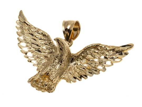 14k Yellow Gold Striking Diamond Cut Soaring Eagle Pendant