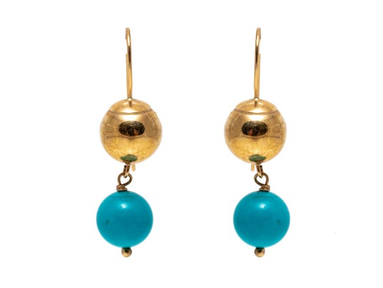14k Yellow Gold Fun Gold And Howlite Stacked Drop Earrings