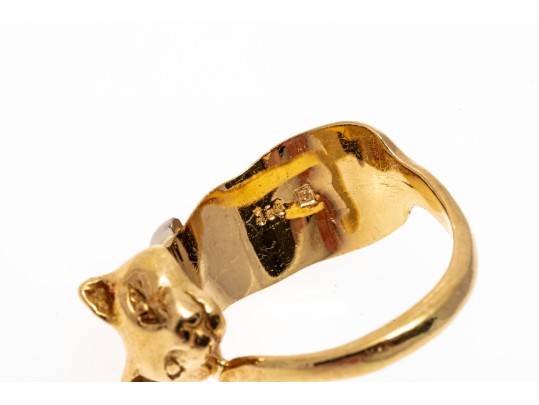 Charming 18K Cat Form Ring, Size 4.5