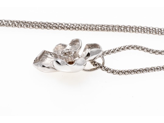 Dogwood Flower 14K White Gold And Diamond Cluster Pendant Necklace