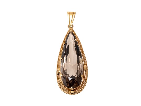 Stunning Pear Cut Smoky Quartz 14K Pendant