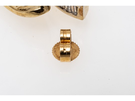 14k Yellow Gold Contemporary Baguette Diamond Channel Set Earrings, App. 0.18 TCW