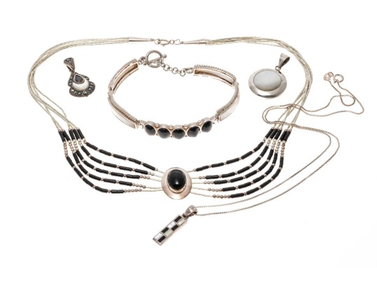 Collection Of Sterling Mother Of Pearl And Black Onyx Jewelry