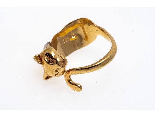 Charming 18K Cat Form Ring, Size 4.5