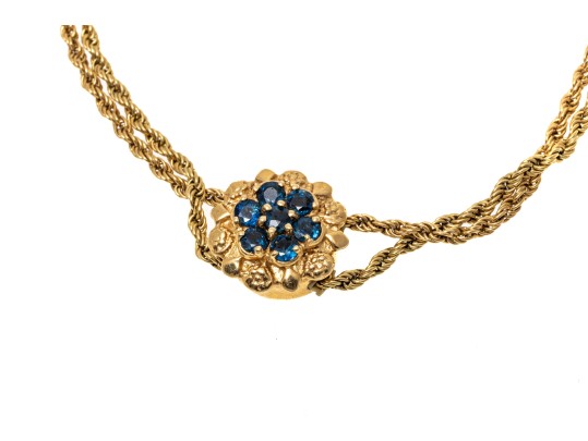 14k Yellow Gold Retro Style Rope Slide Bracelet, With Sapphire Cluster Slide, App. 0.59 TCW