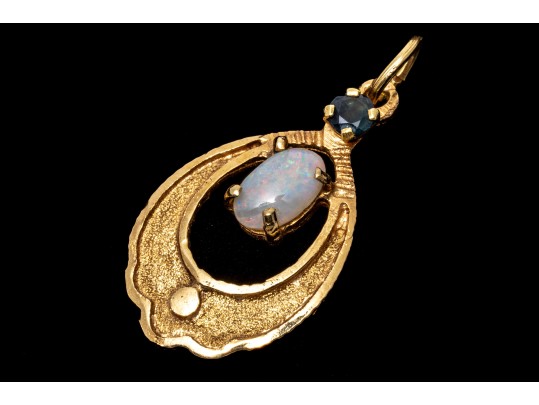 Dainty 14K Opal And Sapphire Pendant