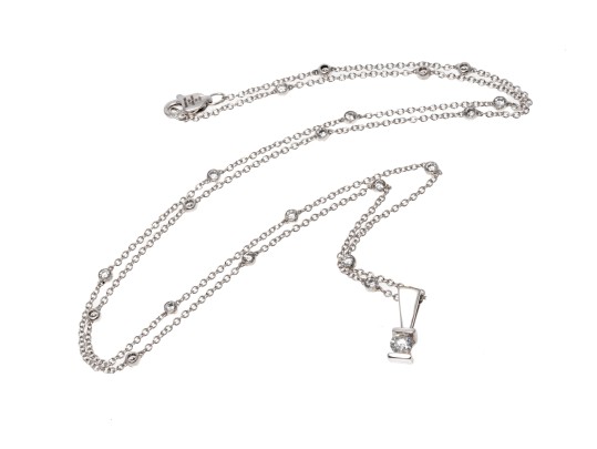 14k White Gold And Diamond Pendant Necklace