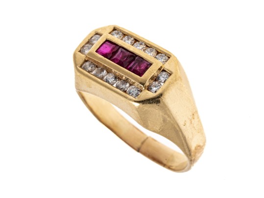 Ruby And Diamond Set 14K Ring, Size 10.75