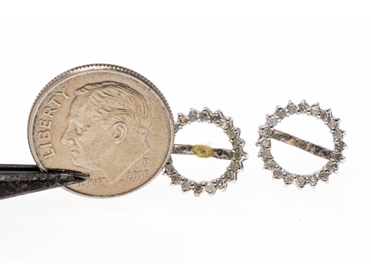 14k White Gold Simple Diamond Halo Pearl Or Bead Earring Semi Mount, App. 0.20 TCW