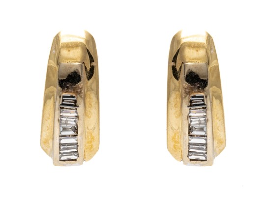 14k Yellow Gold Contemporary Baguette Diamond Channel Set Earrings, App. 0.18 TCW