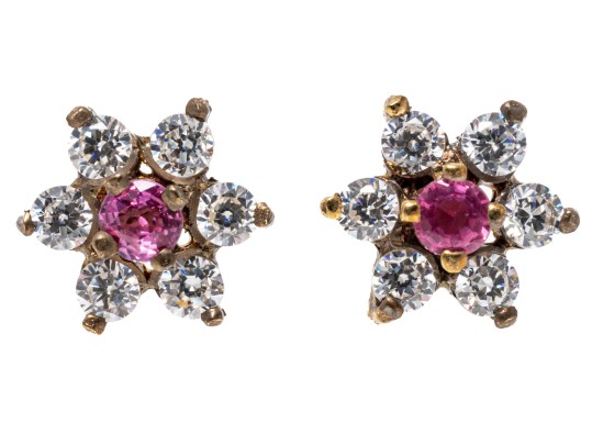 Sterling Zirconia And Pink Sapphire Cluster Earrings