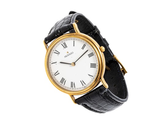 Classic Movado Quartz Watch With Leather Bracelet