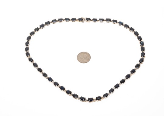 Sterling Silver And Sapphire Line Necklace