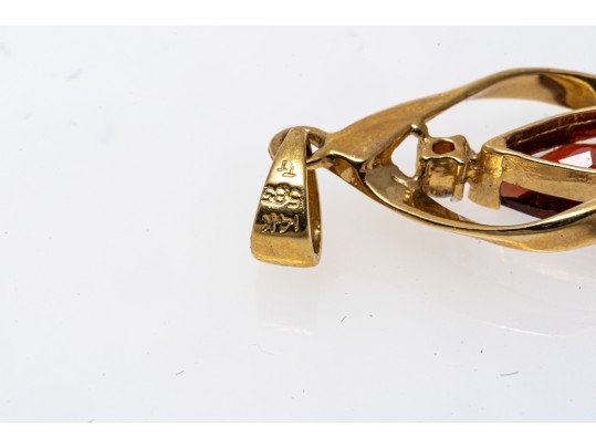 14k Yellow Gold Lovely Pear Garnet And Diamond Topped Swirl Pendant