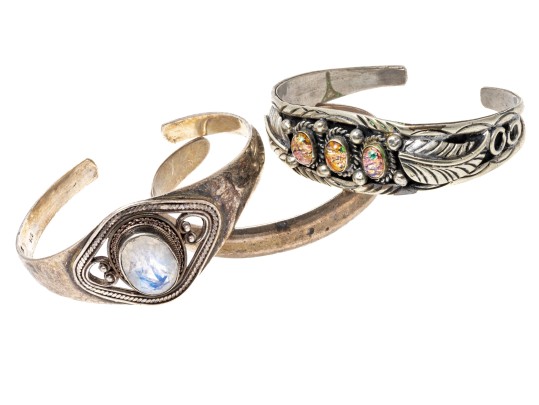 Three Stylish Sterling Cuff Bracelets