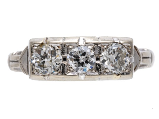 Vintage 14K White Gold Old European Cut Diamond Ring, Size 7+