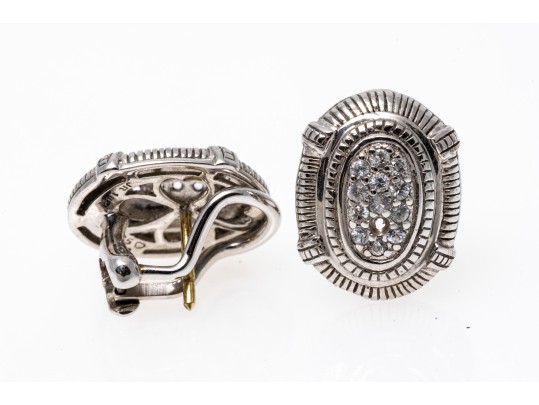 Judith Ripka Striking Sterling And 18K White Sapphire Earrings