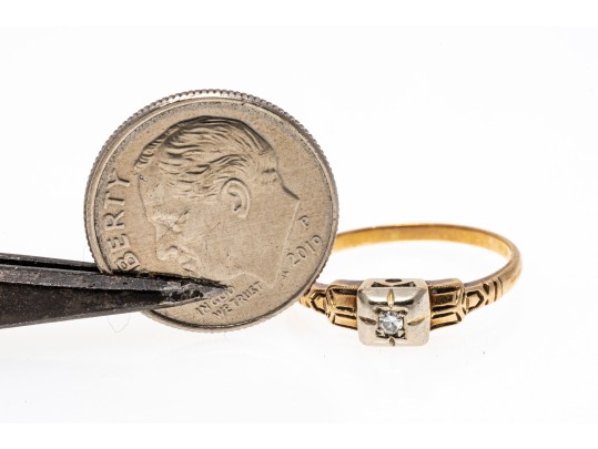14k Gold Tiny Round Diamond Solitaire, App. 0.02 CTS, Size 5.5
