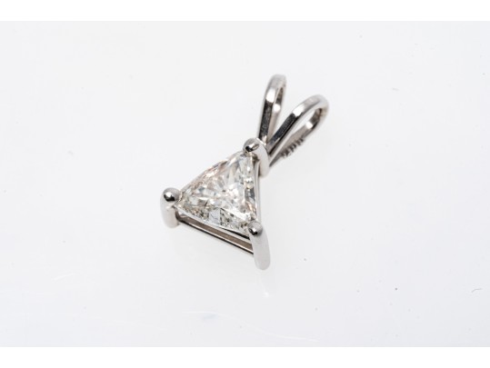 14k White Gold Contemporary Trillion Faceted Diamond Solitaire Pendant, App. 0.35 CTS