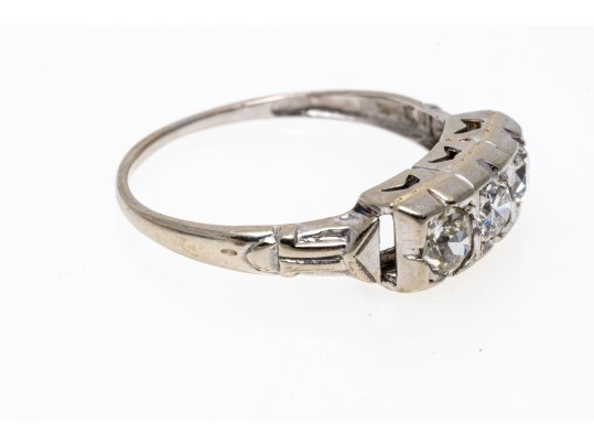 Vintage 14K White Gold Old European Cut Diamond Ring, Size 7+