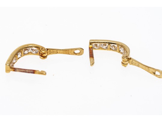 Lot Of Two 14k Yellow Gold And CZ Small Hinged Hoop Style Earrings