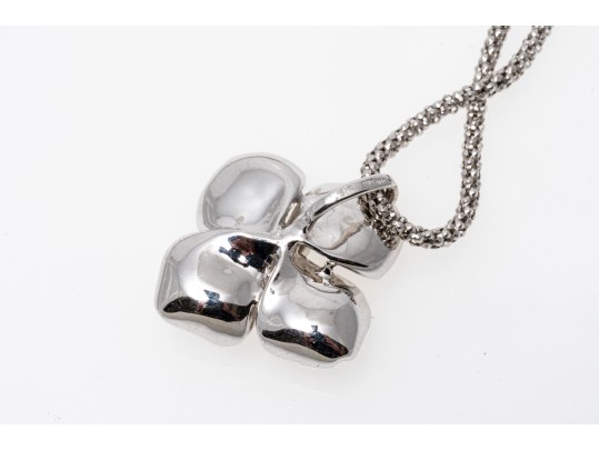 Dogwood Flower 14K White Gold And Diamond Cluster Pendant Necklace