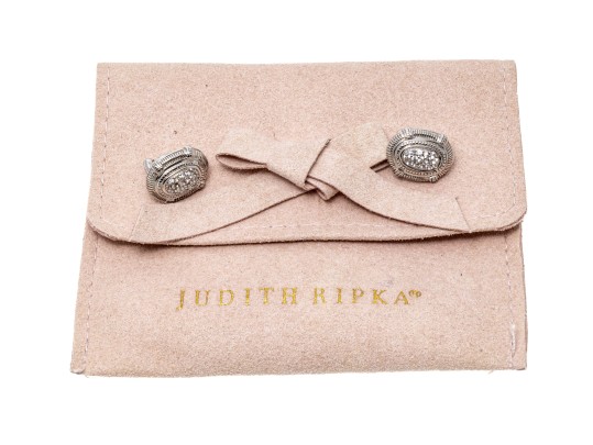 Judith Ripka Striking Sterling And 18K White Sapphire Earrings