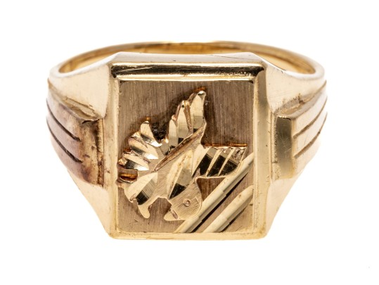 10K Square Faced Bird Ring, Size 9
