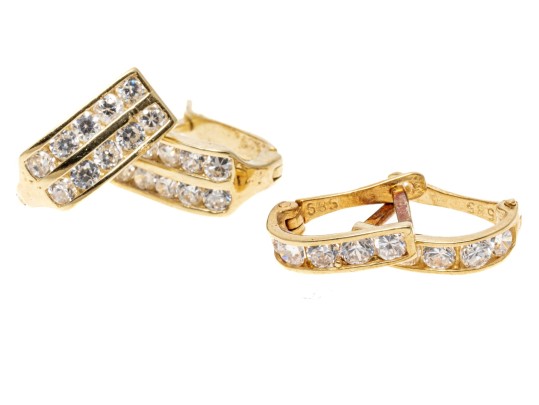 Lot Of Two 14k Yellow Gold And CZ Small Hinged Hoop Style Earrings