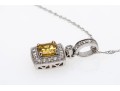 18k Gold Pretty Ornate Yellow Sapphire And Diamond Halo Pendant, With Chain