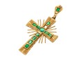 18k Yellow Gold Impactful Emerald Set Cross, Approximately 0.86 TCW