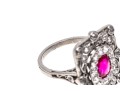 Platinum Vintage Old European Diamond And Synthetic Pink Sapphire Ring, Size 7+