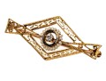 10k Yellow Gold Lovely Antique Seed Pearl And Diamond Filigre Brooch, App. 0.02 TCW