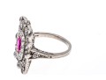 Platinum Vintage Old European Diamond And Synthetic Pink Sapphire Ring, Size 7+