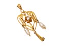 14k Yellow Gold Lovely Filigree Lavaliere Pendant, With Cultured Freshwater Pearls And Diamonds