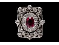 Platinum Vintage Old European Diamond And Synthetic Pink Sapphire Ring, Size 7+