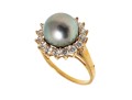 14k Yellow Gold Striking Grey Cultured Freshwater Pearl And CZ Halo Ring, Size 8