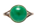 14k Yellow Gold Pretty Vintage Round Cabachon Green Chalcedony Ring, Size 7.75