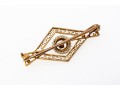 10k Yellow Gold Lovely Antique Seed Pearl And Diamond Filigre Brooch, App. 0.02 TCW