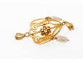 14k Yellow Gold Lovely Filigree Lavaliere Pendant, With Cultured Freshwater Pearls And Diamonds