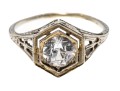 14k White Gold Pretty Vintage White Sapphire Filigree Solitaire Ring, Size 7.25