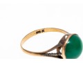 14k Yellow Gold Pretty Vintage Round Cabachon Green Chalcedony Ring, Size 7.75