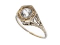14k White Gold Pretty Vintage White Sapphire Filigree Solitaire Ring, Size 7.25