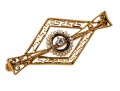 10k Yellow Gold Lovely Antique Seed Pearl And Diamond Filigre Brooch, App. 0.02 TCW