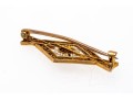 10k Yellow Gold Lovely Antique Seed Pearl And Diamond Filigre Brooch, App. 0.02 TCW