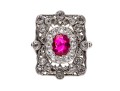 Platinum Vintage Old European Diamond And Synthetic Pink Sapphire Ring, Size 7+