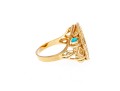 14K Yellow Gold Greek Revival Gold Liberty 1/20 $5 Coin Ring With Cabachon Turquoise, Ring Size 10