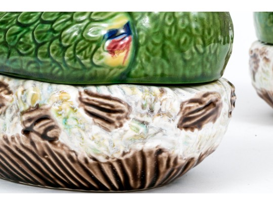 Pair Of Portuguese Ceramic Bird Boxes