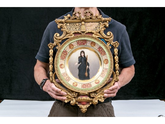 Royal Vienna Hand Painted Cabinet Plate With Raised Gilt