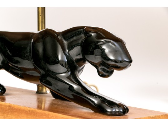 Great Pair Of 1950's Haeger Pottery Panther Lamps With Original Shades